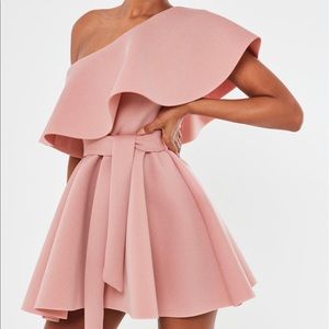 Petite Blush Scuba Ruffle Skater Dress